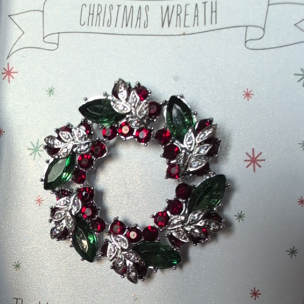 Roman Wreath Brooch With Red, Clear And Green Rhinestones